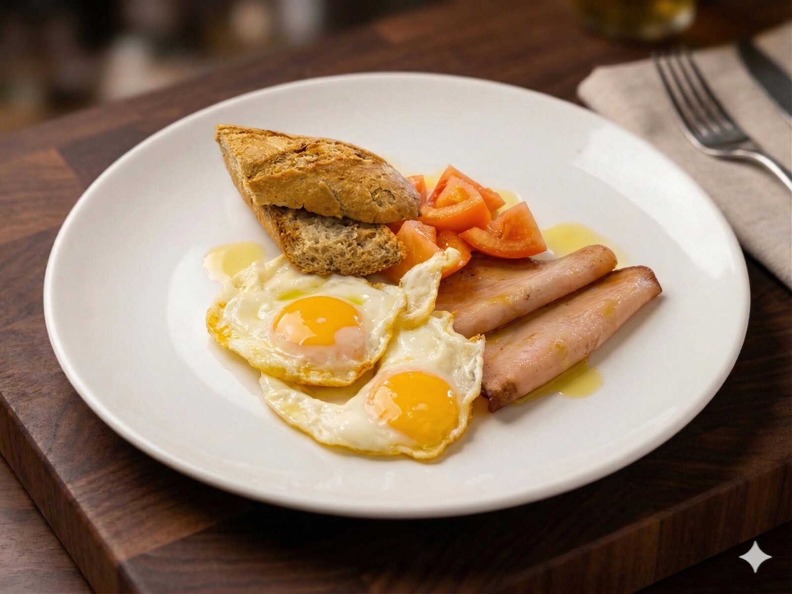 Plato de pavo, huevos y tomate
